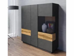 Online Vajillero 3 puertas Andrea antracita y Madera Vitrina Para Vajilla