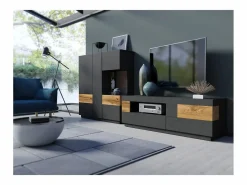 Online Vajillero 3 puertas Andrea antracita y Madera Vitrina Para Vajilla