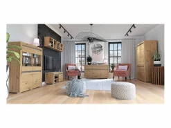 Clearance Vajillero 4 puertas con LED Kasla Madera y Antracita Vitrina Para Vajilla