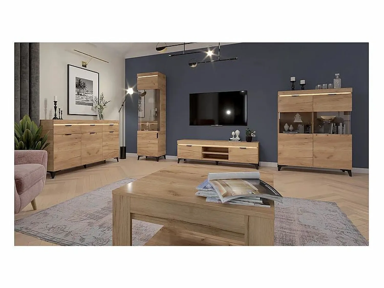 Best Petits-Meubles Vajillero 2 puertas con LED Ruben Madera Color natural claro