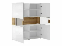 Best Petits-Meubles Vajillero 2 puertas con LED Jules Blanco y Madera Color natural claro