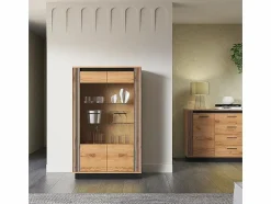Online Vajillero 2 puertas Solal Madera y Negro Vitrina Para Vajilla