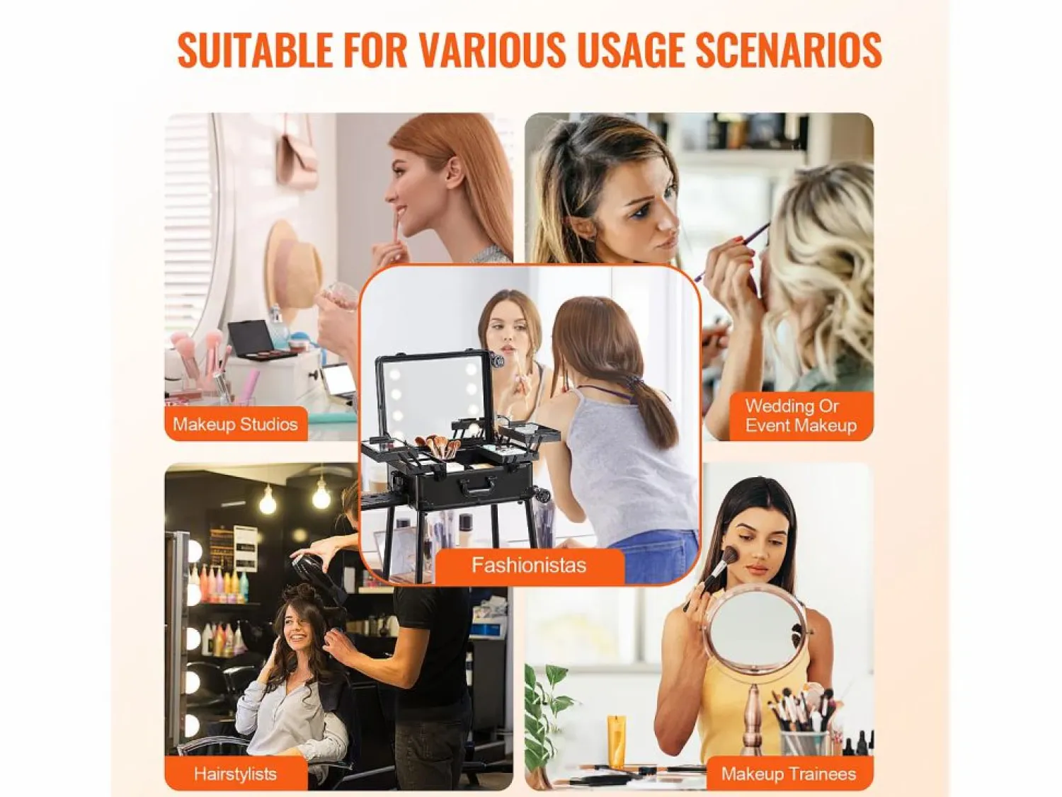 Valija de Maquillaje con Ruedas SucceBuy, Maletín de Maquillaje con Candado, Ruedas Giratorias 360° sobre Pie para Estudio de Artista Profesional