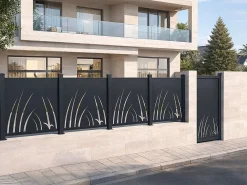 Online EXPERTLAND Valla de aluminio con motivo vegetal kit inicial Alt.144 x An.118 cm Antracita BRAMENO Gris antracita