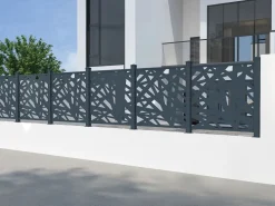 New Valla de aluminio con motivo geométrico kit inicial Alt.144 x An.118 cm Antracita BRAMENO Cercados Y Ocultación