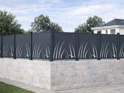 EXPERTLAND Valla de aluminio con motivo vegetal kit de extensión Alt.144 x An.110 cm Antracita BRAMENO Gris antracita