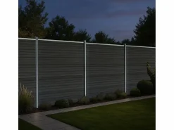 Discount Vallas para exteriores de WPC y Aluminio - 7xPaneles Cuadrados + 1x Oblicuo + 8x Postes con LED | Cercados Y Ocultación
