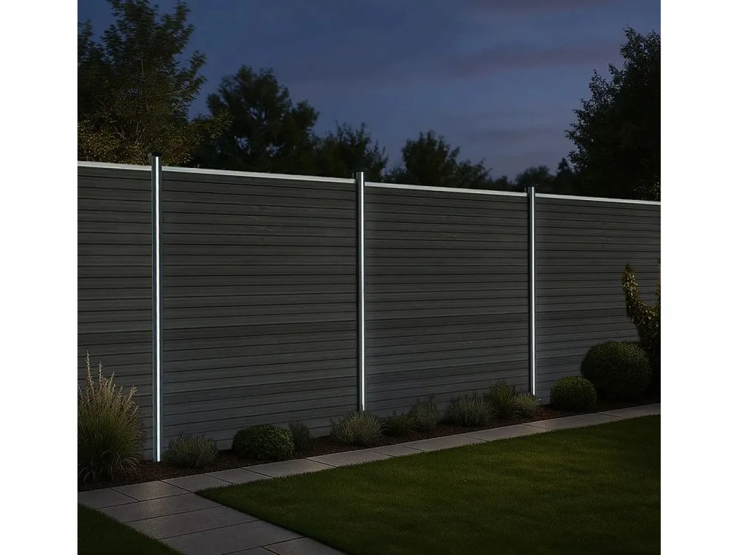 Outlet Vallas para exteriores de WPC y Aluminio - 6xPaneles Cuadrados + 1x Oblicuo + 7x Postes con LED | Cercados Y Ocultación