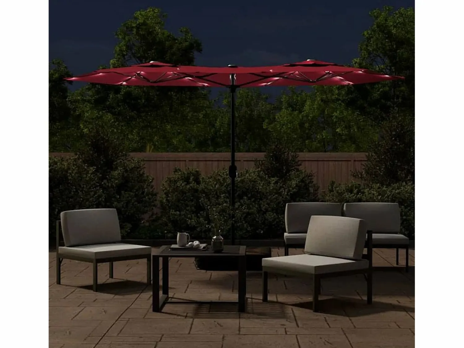 Clearance Vanyra Sombrilla doble de jardín con luces LED burdeos 316x145 cm Sombrilla