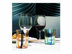 Sale Vaso Tirache Zafferano en vidrio borosilicato bicolor amatista, caja de 6 piezas Azul