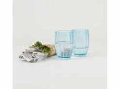 Vaso Zafferano Perle Aguamarina - Vidrio Soplado Coloreado, 32 cl, Hecho a Mano - Juego de 2 Vasos Artesanos para Agua o Cócteles