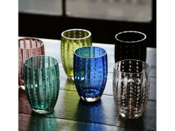 Sale Vaso Zafferano Perle Amatista - Vidrio Soplado Coloreado, 32 cl, Hecho a Mano - Juego de 2 Vasos Artesanos para Agua o Cócteles Violeta