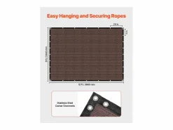 Velo de Sombra 90% SucceBuy, 244 x 366 cm, Red de Sombra PEHD 140 g/m², Ojales de Acero Inoxidable, Protección Solar/Paravientos, Exterior, Marrón Marru00f3n