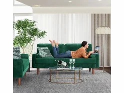 Outlet DripeX Velvet y sofá de terciopelo sólido - 3 Lugares - Carga máxima de 300 kg - 176x78x85cm Verde