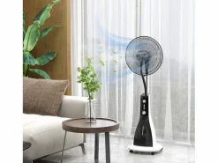 Discount Ventilador con función nebulizador 3L, 90W, 3 modos, temporizador, oscilante, ruedas, (44,5x38,5x120cm) Negro