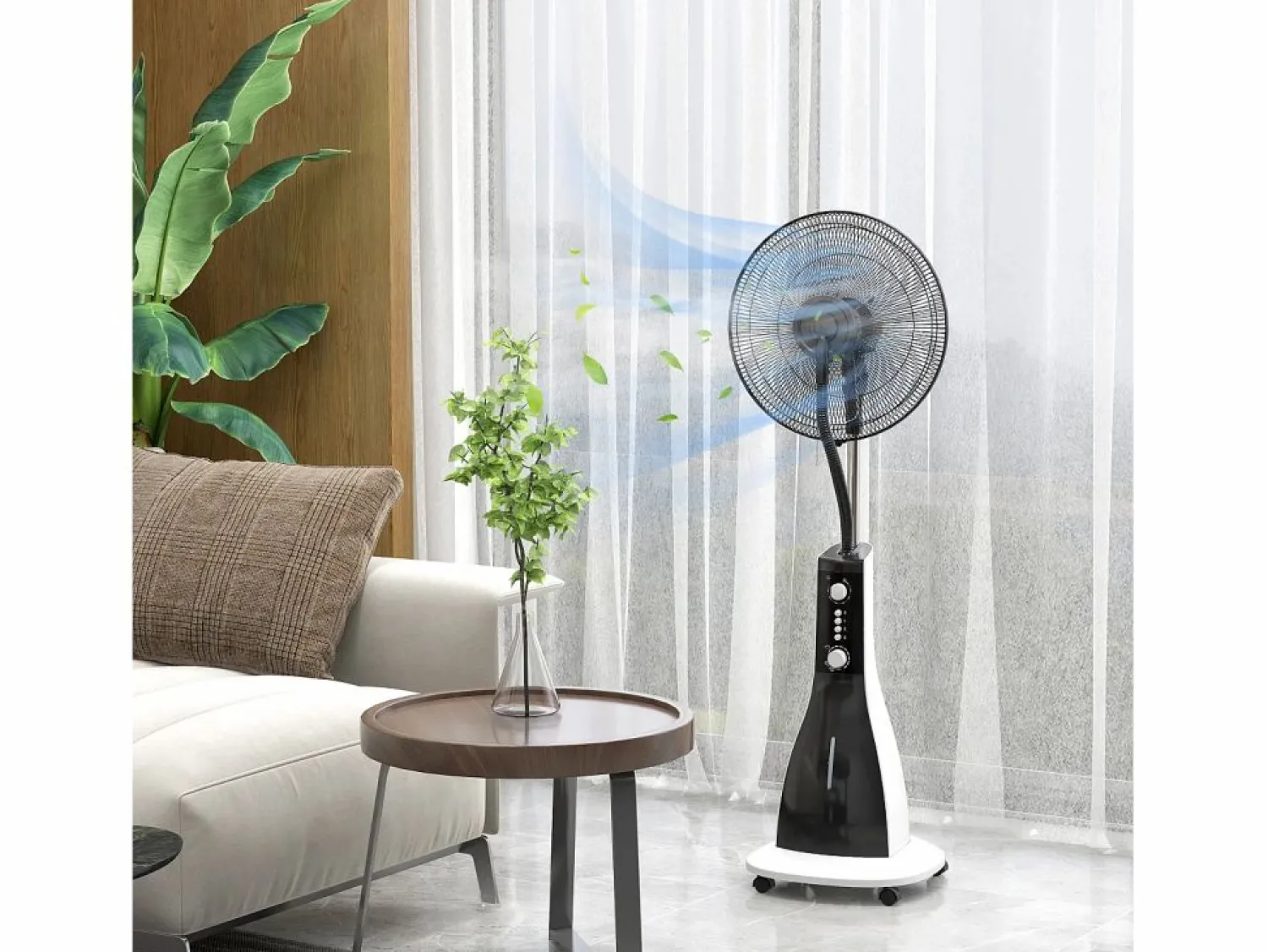 Discount Ventilador con función nebulizador 3L, 90W, 3 modos, temporizador, oscilante, ruedas, (44,5x38,5x120cm) Negro