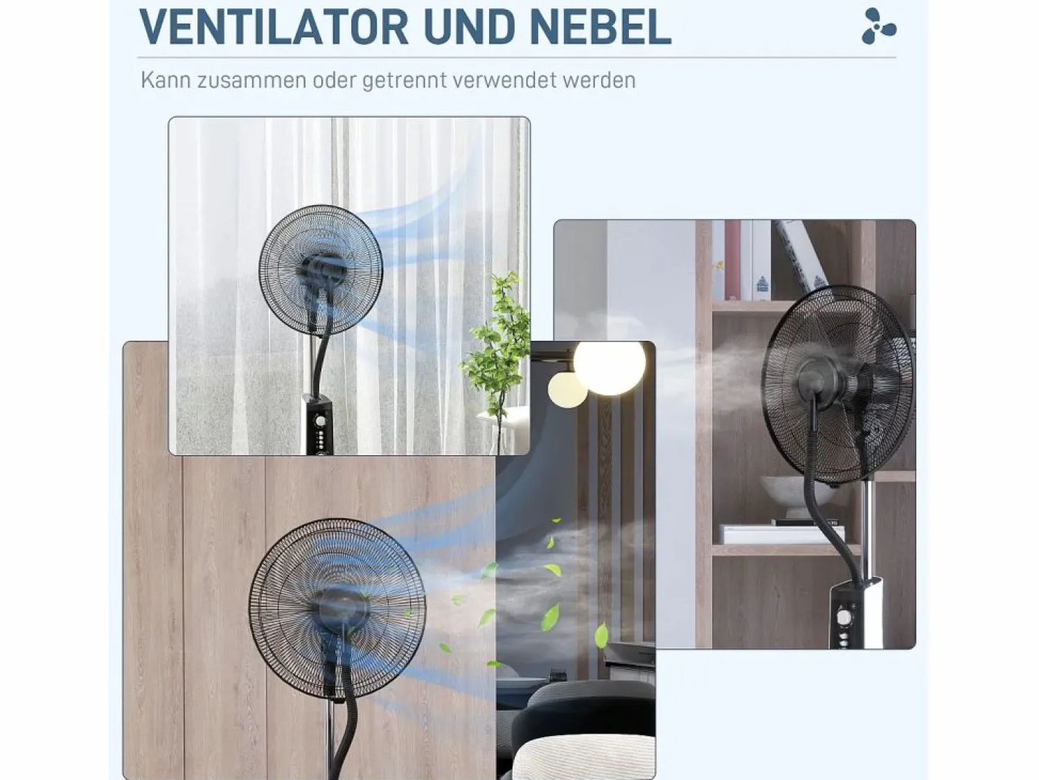 Discount Ventilador con función nebulizador 3L, 90W, 3 modos, temporizador, oscilante, ruedas, (44,5x38,5x120cm) Negro