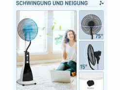 Discount Ventilador con función nebulizador 3L, 90W, 3 modos, temporizador, oscilante, ruedas, (44,5x38,5x120cm) Negro