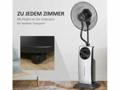 Ventilador con función nebulizador 90W, 3 modos, depósito de 31L, ruedas, mando a distancia, oscilante, (44,5x38,5x135cm) Negro