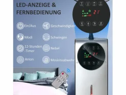Ventilador con función nebulizador 90W, 3 modos, depósito de 31L, ruedas, mando a distancia, oscilante, (44,5x38,5x135cm) Negro