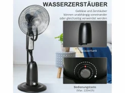 Ventilador de pedestal con nebulizador de 2,8 L, 3 modos, oscilación, temporizador y ángulo ajustable, (44,5 x 44,5 x 120 cm)