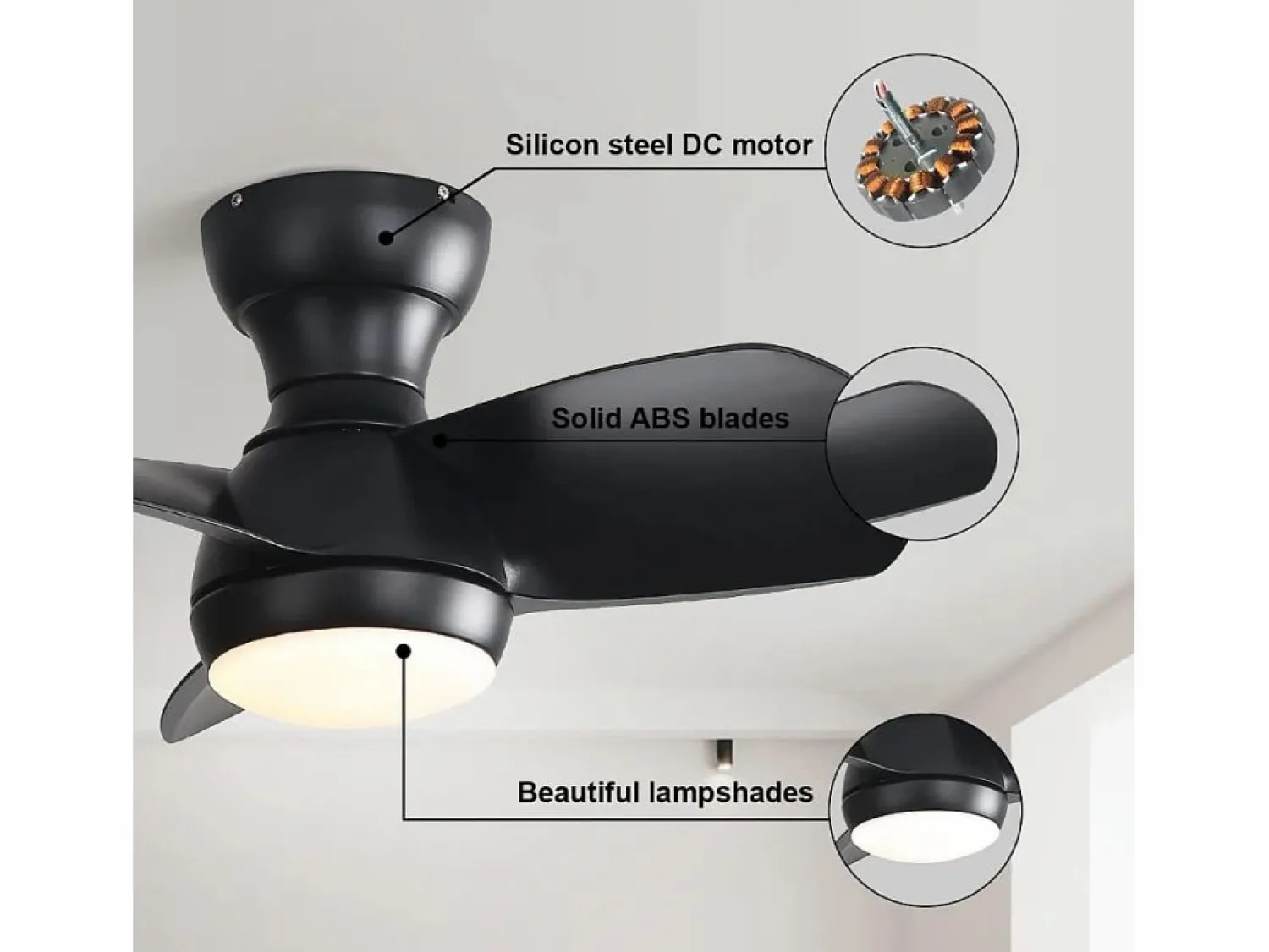 Best Ventilador de techo 23" para dormitorio, 3 aspas ABS regulables, control remoto, motor CC reversible, LED 18W, (58,4x58,4x27,1cm) Aire Acondicionado, Ventilación