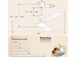 Ventilador de Techo - Ventilador de Techo con Luz LED y Control Remoto de 6 Velocidades - 3 aspas de madera - para Sala de estar