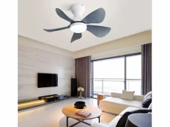 Best Ventilador de techo con iluminación LED integrada, 5 palas de ABS transparente, motor DC, montaje empotrado (73,66x73,66x29,97cm) Blanco