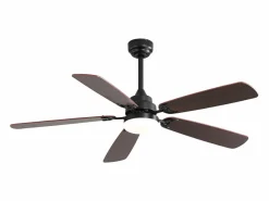 Ventilador de techo clásico de 52 pulgadas con iluminación LED regulable, 5 aspas, 6 velocidades y control remoto, motor de CC, MDF, (132 x 132 x 49 cm)