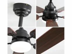 Ventilador de techo clásico de 52 pulgadas con iluminación LED regulable, 5 aspas, 6 velocidades y control remoto, motor de CC, MDF, (132 x 132 x 49 cm)