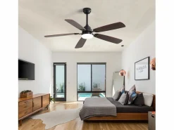Ventilador de techo clásico de 52 pulgadas con iluminación LED regulable, 5 aspas, 6 velocidades y control remoto, motor de CC, MDF, (132 x 132 x 49 cm)