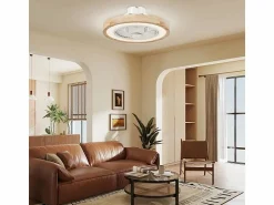 Hot Ventilador de techo con iluminación LED, 6 aspas reversibles, mando a distancia, modo RGB, 40W, madera natural (50x50x22,5cm) Aire Acondicionado, Ventilación