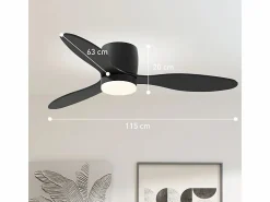 Ventilador de techo con iluminación LED, motor DC reversible, 3 aspas, 6 velocidades, mando a distancia, (115x115x20cm)