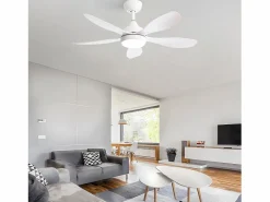 New Ventilador de techo con luz, mando a distancia, 6 velocidades, motor DC reversible, ABS, (106,6x106,6x47,5 cm) Aire Acondicionado, Ventilación