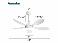New Ventilador de techo con luz, mando a distancia, 6 velocidades, motor DC reversible, ABS, (106,6x106,6x47,5 cm) Aire Acondicionado, Ventilación