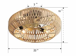 Clearance Hauss Spole Ventilador de techo con pantalla de cuerda de yute de 56 cm, 7 aspas con luz, 6 velocidades, motor CC reversible, luz natural Color natural claro
