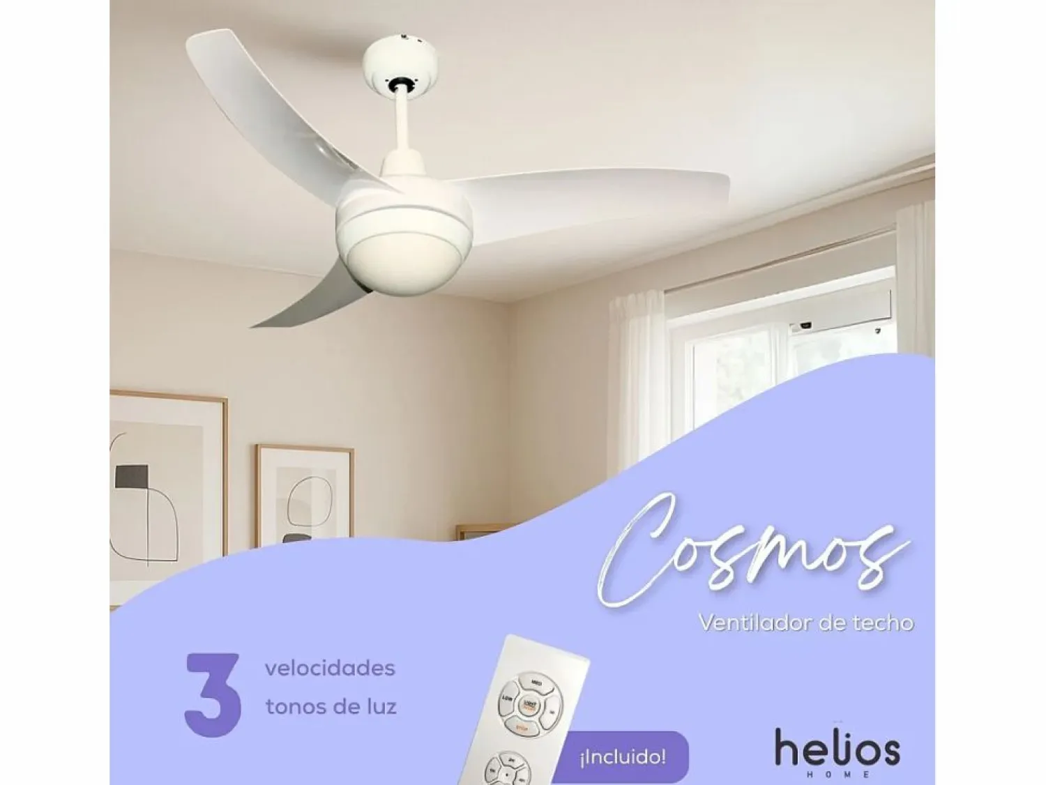 Discount Ventilador de techo Cosmos Helios Home 50W 3 aspas con control remoto Ø107 cm Aire Acondicionado, Ventilación