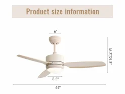 OKWISH Ventilador de techo de 117 cm - Ventilador de techo para sala de estar con 6 velocidades y 3 aspas de ABS - Iluminación LED