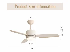 Discount Ventilador de techo de 46 pulgadas con luces, 3 aspas de ABS, motor de CC de 6 velocidades, control remoto, (116,8 x 116,8 x 54 cm) Blanco roto