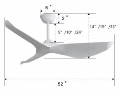 Clearance Ventilador de techo de 52 pulgadas - Ventilador de techo con 3 aspas de ABS y control remoto de 6 velocidades - para sala de estar Blanco