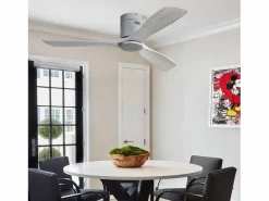 Outlet Ventilador de techo de 52 pulgadas - Ventilador de techo de 3 aspas con control remoto - 6 velocidades - para sala de estar y dormitorio Plateado