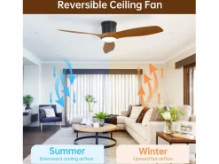 New Ventilador de techo de 52 pulgadas con mando a distancia, 3 aspas ABS, LED regulable de 18 W, 3 colores, función reversible, (132 x 132 x 22,86 cm) Negro