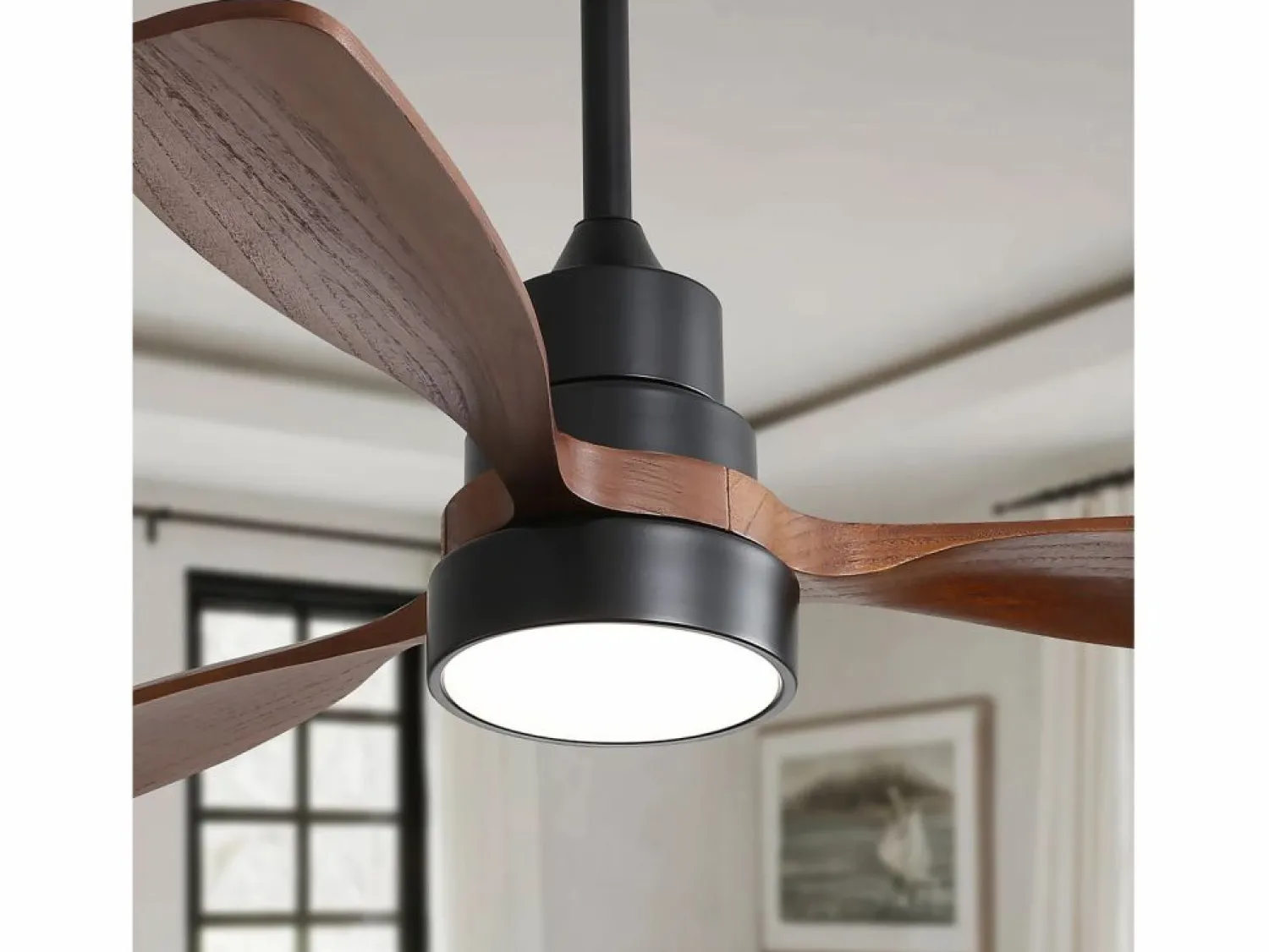 Ventilador de techo de 48 pulgadas con 3 aspas de madera maciza, control remoto, motor CC reversible y ahorro de energía, (122 x 122 x 39 cm) Aire Acondicionado, Ventilación