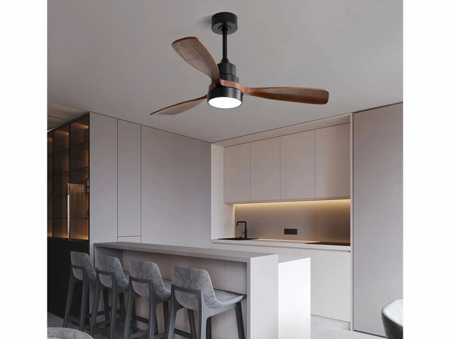 Ventilador de techo de 48 pulgadas con 3 aspas de madera maciza, control remoto, motor CC reversible y ahorro de energía, (122 x 122 x 39 cm) Aire Acondicionado, Ventilación