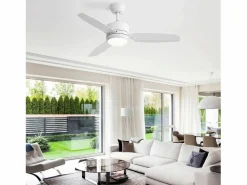 New Ventilador de techo de 46 pulgadas con luces, 3 aspas de ABS, motor de CC de 6 velocidades, (116,8 x 116,8 x 54 cm) Blanco