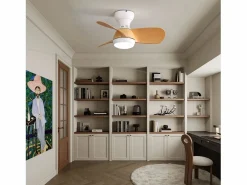 Clearance Ventilador de techo de madera clara de 23 pulgadas - Ventilador de techo con luz LED y 3 aspas de ABS - para dormitorio Blanco