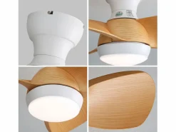 Clearance Ventilador de techo de madera clara de 23 pulgadas - Ventilador de techo con luz LED y 3 aspas de ABS - para dormitorio Blanco