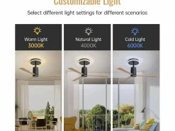 OKWISH Ventilador de techo empotrable - 3 aspas ABS - con iluminación LED y mando a distancia - para dormitorio y salón
