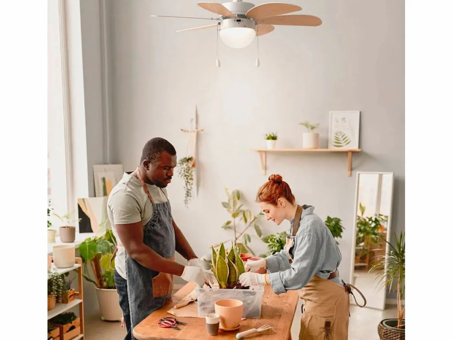 Best Ventilador de techo Geneva 6030W Universal Blue 50W 6 aspas reversibles /natural Ø76 cm Blanco