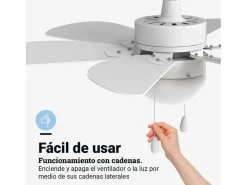 Best Ventilador de techo Geneva 6030W Universal Blue 50W 6 aspas reversibles /natural Ø76 cm Blanco